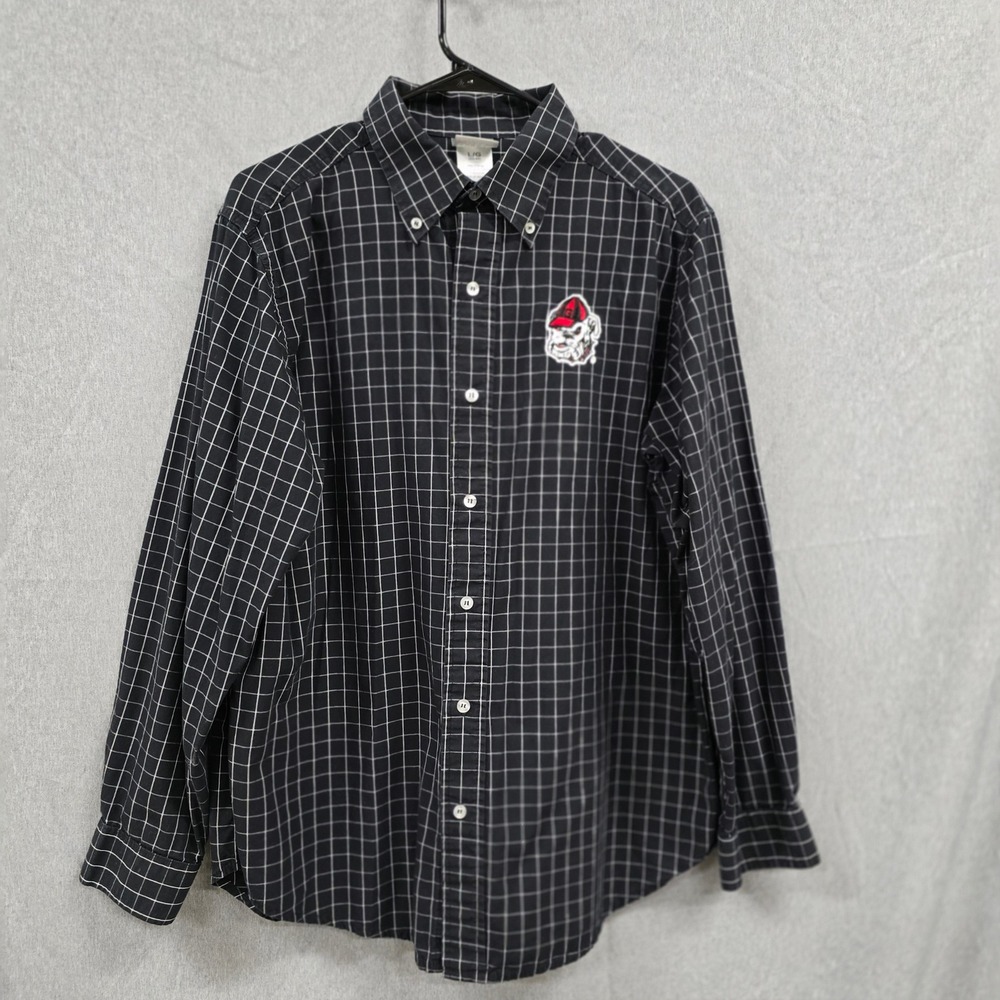 Knights Apparel Mens‎ Georgia Bulldogs Button Down Shirt Black Windowpane Large